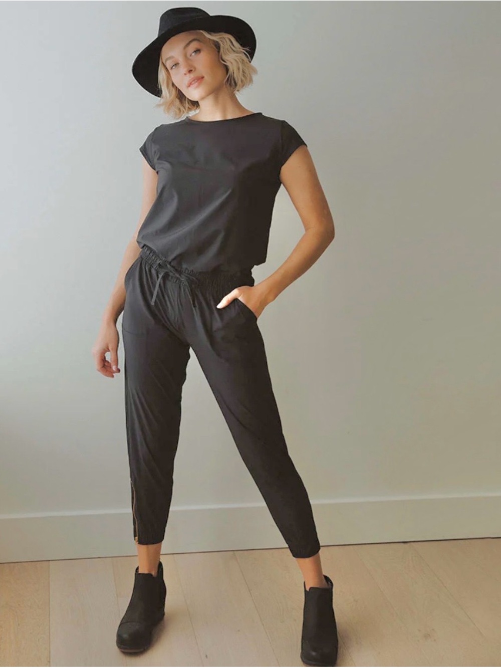 Albion Fit Everyday Jumpsuit Charcoal Jetsetter Travel Preppy Romper Business M*